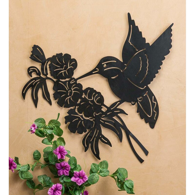 silhouette flower hummingbird metal décor wind weather